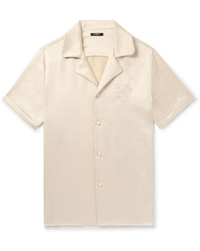 Balmain Camp-collar Logo-embroidered Satin Shirt - Natural