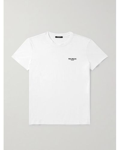 Balmain T-Shirt aus Baumwoll-Jersey mit Logoflockdruck - Weiß