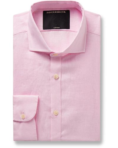 Favourbrook Bridford Cutaway-collar Linen Shirt - Pink