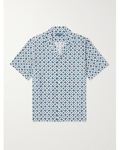 Frescobol Carioca Camicia in lyocell stampato con colletto aperto Roberto - Blu