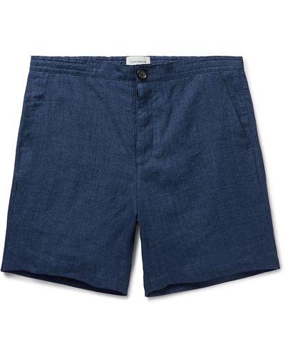 Oliver Spencer Osborne Straight-leg Slub Organic Linen Shorts - Blue