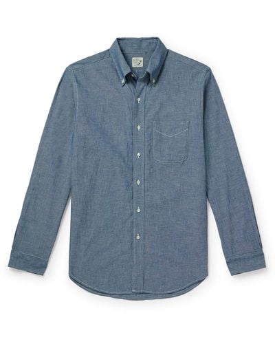 Orslow Button-down Collar Cotton-chambray Shirt - Blue