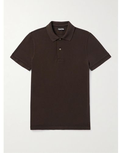 Tom Ford Schmal geschnittenes Polohemd aus Baumwoll-Piqué in Stückfärbung - Schwarz
