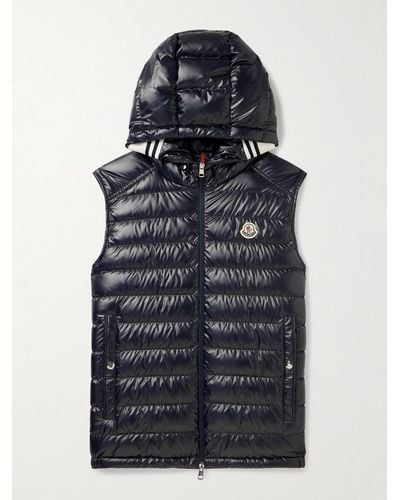 Moncler Clai Logo-detailed Webbing-trimmed Quilted Shell Hooded Down Gilet - Blue