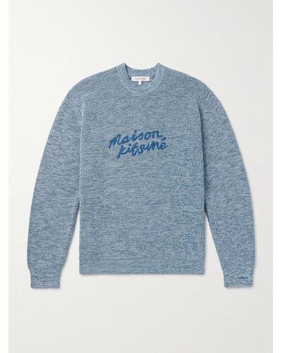 Maison Kitsuné Pullover aus Baumwolle mit Logostickerei - Blau