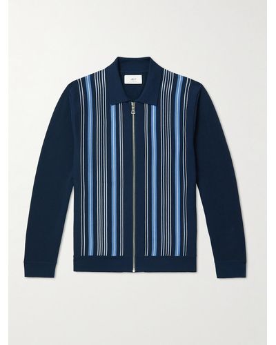 MR P. Striped Cotton Zip-up Sweater - Blue