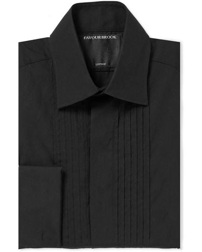 Favourbrook Cutaway-collar Bib-front Double-cuff Cotton-poplin Shirt - Black