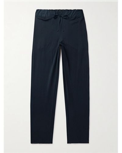 Hanro Pantaloni da pigiama in jersey di cotone con finiture in popeline Night & Day - Blu