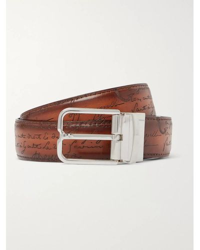Berluti 3.2cm Scritto Reversible Leather Belt - Brown