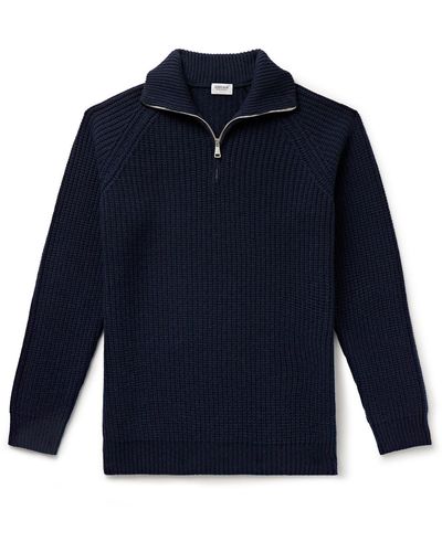 Ghiaia Ribbed Wool Half-zip Sweater - Blue