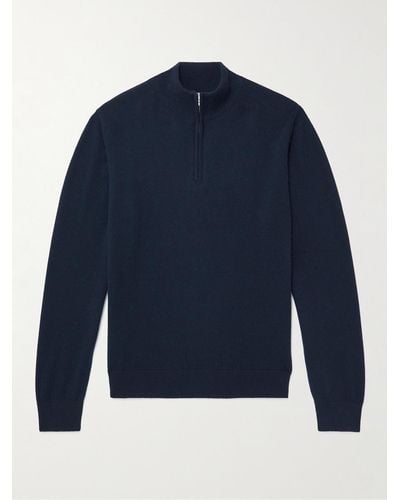 Sunspel Cashmere Half-zip Sweater - Blue