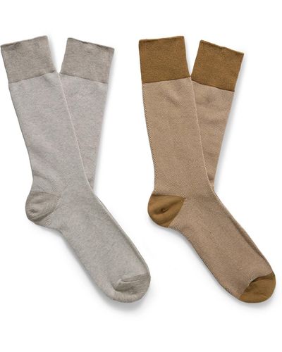 MR P. Set Of Two Birdseye Cotton-blend Socks - Metallic
