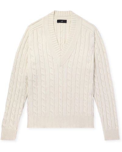 Dunhill Cable-knit Cotton And Cashmere-blend Sweater - White