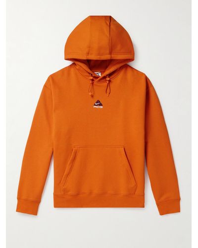 Nike Acg Tuff Logo-embroidered Cotton-blend Jersey Hoodie - Orange
