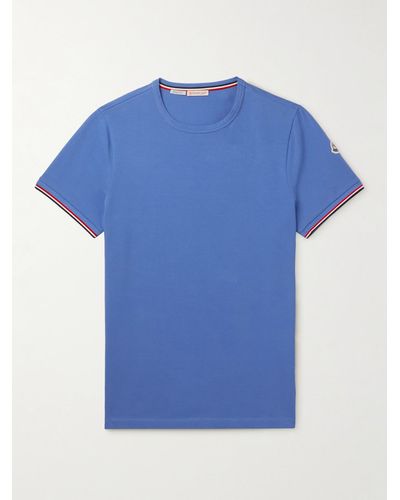 Moncler T-shirt slim-fit in jersey di cotone stretch con logo applicato - Blu