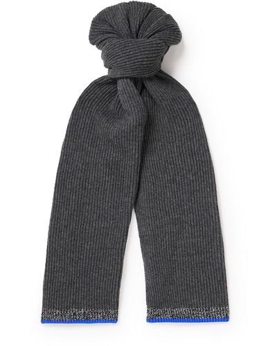 Johnstons of Elgin Striped Ribbed Cashmere Scarf - Gray