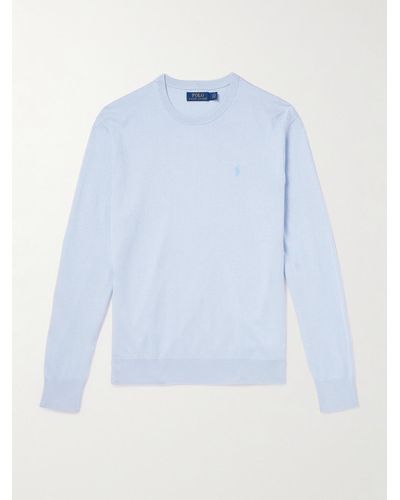 Polo Ralph Lauren Logo-embroidered Cotton And Recycled Cashmere-blend Jumper - Blue