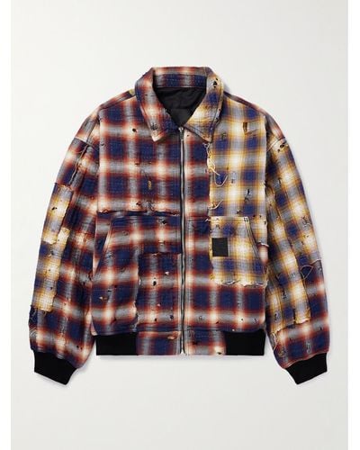 Givenchy Checked Distressed Cotton-flannel Bomber Jacket - Red