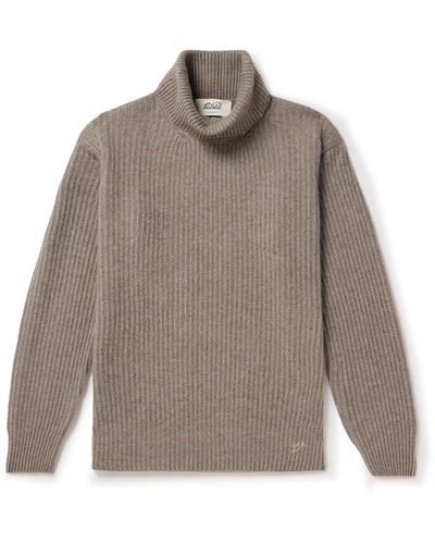 Valstar Logo-embroidered Ribbed Cashmere Rollneck Sweater - Gray