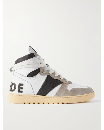 Rhude Rhecess Colour-block Distressed Suede-timmed Leather High-top Trainers - Metallic