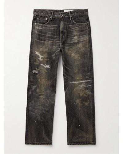 Neighborhood Jeans a gamba dritta in denim cimosato effetto consumato Savage - Grigio