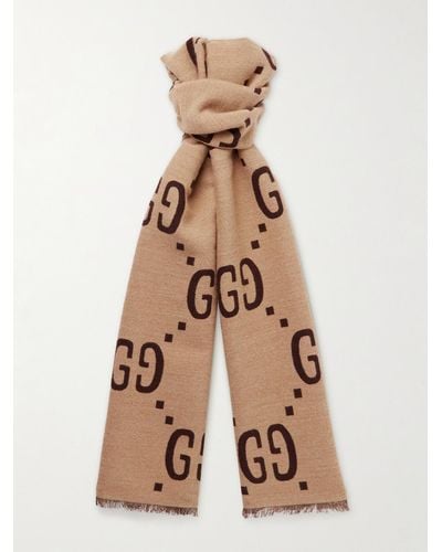Gucci Logo-jacquard Wool And Silk-blend Scarf - Natural