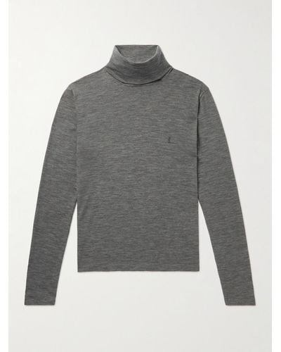 Saint Laurent Pullover slim-fit a collo alto in misto lana con logo ricamato - Grigio