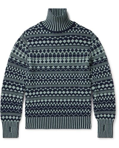 Oliver Spencer Talbot Wool-jacquard Rollneck Sweater - Blue
