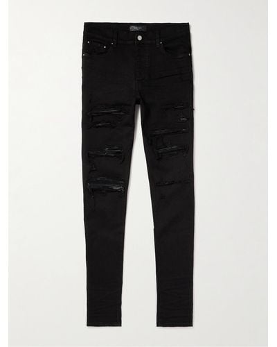 Amiri Thrasher Skinny-fit Leather-panelled Distressed Jeans - Black