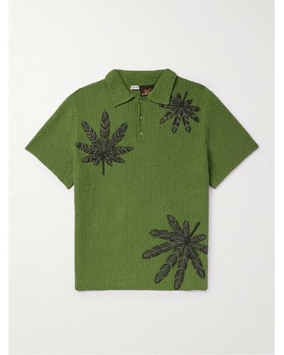 Loewe Paula's Ibiza Embroidered Crocheted Cotton Polo Shirt - Green