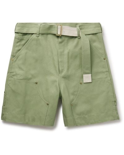 Sacai Carhartt Wip Wide-leg Belted Cotton-canvas Shorts - Green