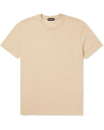 Tom Ford Logo-embroidered Cotton-blend Jersey T-shirt - Natural