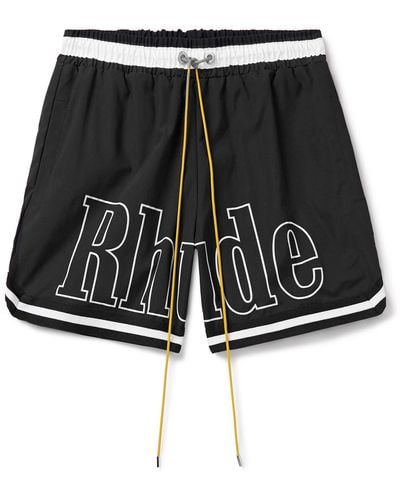 Rhude Straight-leg Mid-length Logo-print Striped Swim Shorts - Black