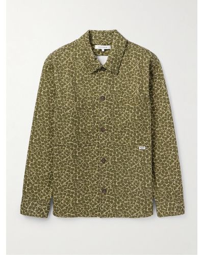 Maison Kitsuné Hemdjacke aus Baumwolldrillich mit Blumenprint - Grün