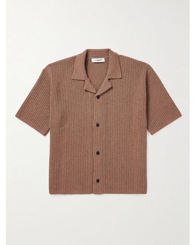 LE 17 SEPTEMBRE Camp-collar Ribbed-knit Shirt - Brown