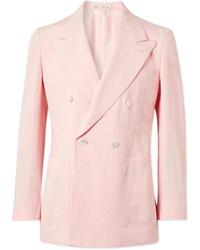 Umit Benan Double-breasted Linen And Silk-blend Suit Jacket - Pink