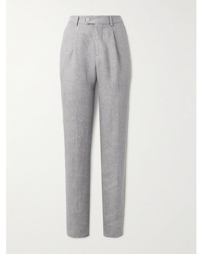 Brunello Cucinelli Straight-leg Pleated Linen Suit Pants - Grey