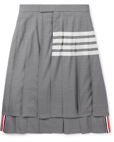 Thom Browne Pleated Striped Wool Skirt - Gray