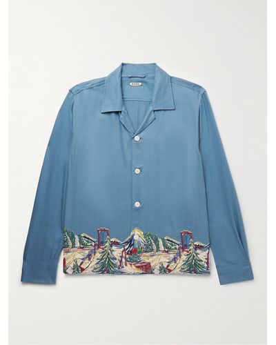 Bode Ski Lift Camp-collar Bead-embellished Printed Woven Shirt - Blue