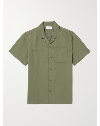MR P. Michael Convertible-collar Garment-dyed Cotton And Linen-blend Twill Shirt - Green