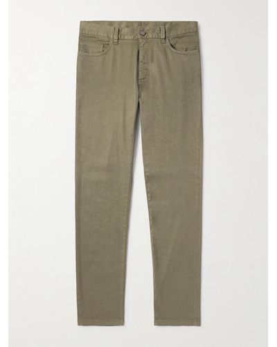 ZEGNA Roccia Slim-fit Garment-dyed Stretch Linen And Cotton-blend Trousers - Green