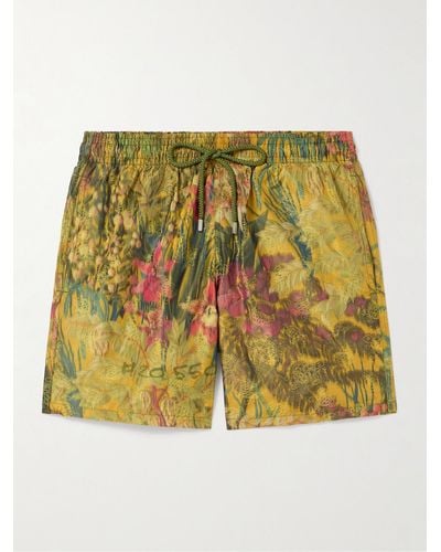Vilebrequin Maison Bucol Moopea Straight-leg Mid-length Embroidered Printed Recycled Swim Shorts - Yellow