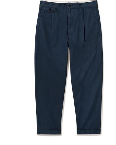 Alex Mill Tapered Cropped Pleated Cotton And Linen-blend Pants - Blue
