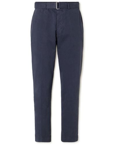 Officine Generale Straight-leg Belted Cotton-twill Pants - Blue
