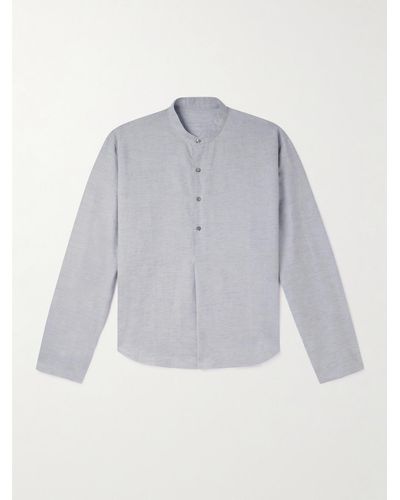 STÒFFA Grandad-collar Linen And Cotton-blend Half-placket Shirt - Grey