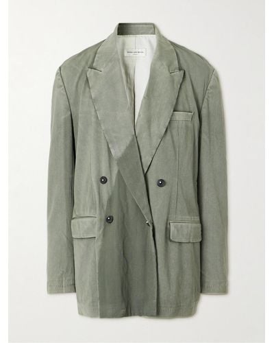 Dries Van Noten Oversized Double-breasted Garment-dyed Stretch-wool Gabardine Blazer - Green