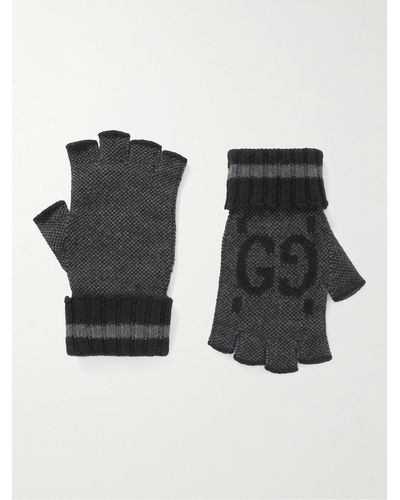Gucci Logo-jacquard Cashmere Fingerless Gloves - Black