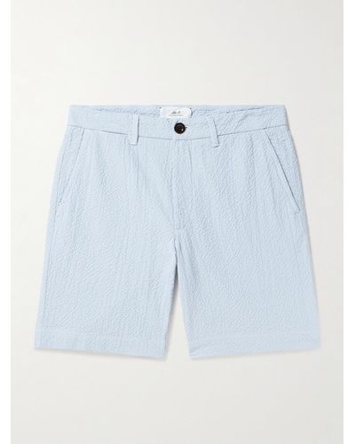 MR P. Slim-fit Straight-leg Stretch-cotton Seersucker Shorts - Blue