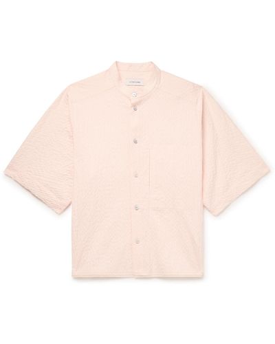 LE17SEPTEMBRE Grandad-collar Perforated Cotton-blend Seersucker Shirt - Pink