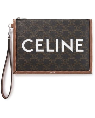 CELINE HOMME Small Triomphe Leather-trimmed Logo-print Coated-canvas Pouch - Black